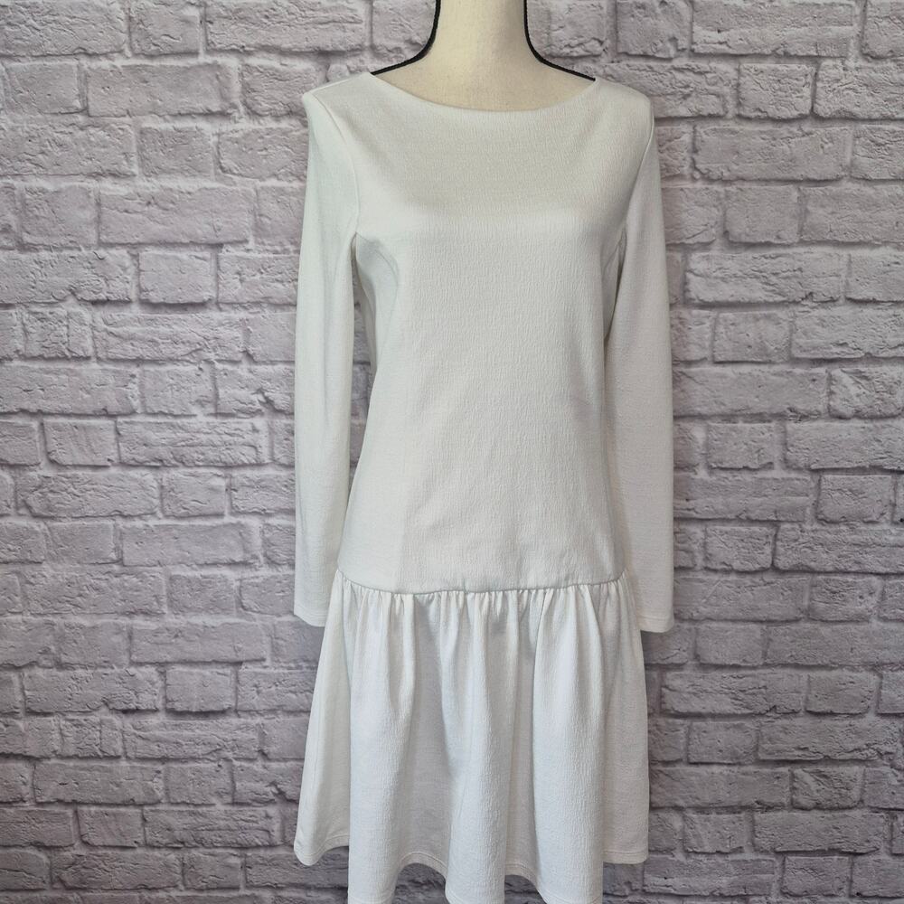 Reiss Agnes Off White Cream Drop Waist Knit Mini Dress Long Sleeve Shift Size 6 - Picture 2 of 13